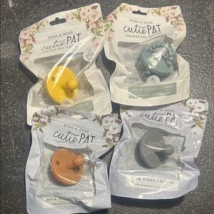 Ryan & Rose Cutie PAT Pacifier and Teether Set - Yellow, Blue, Gray